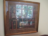 Cat Artwork on Bookshelf signed 26x26