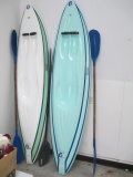Two Sit Down Paddle Boards/Kayaks  with Oars, one has a Broken Rudder 8 1/2 feet long