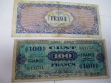 Pair of WWII French Allies Military Payment Certificates - con 346