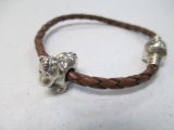Sterling Silver and Leather Pandora Bracelet with Charm - con 672