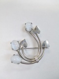 Vintage Sterling Silver Moonstone Brooch - Marked WRE - con 672