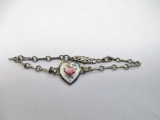 Antique Sterling Silver Enamel Heart Bracelet - Marked AEF - con 672