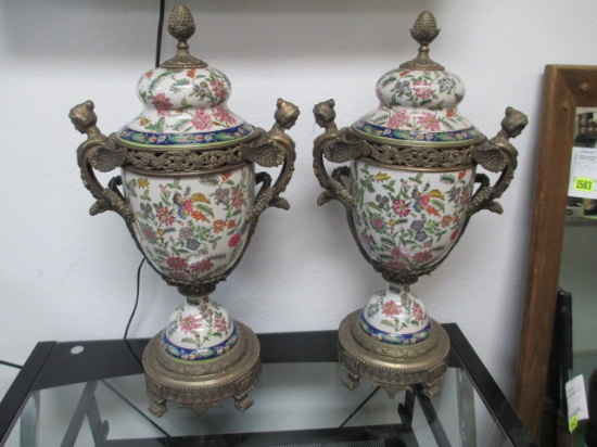 Pair of Porcelain Urns - 26" - Will not be shipped - con 726