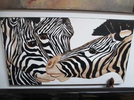 Zebra Painting Signed - 38x21 - Will not be shipped -con 745