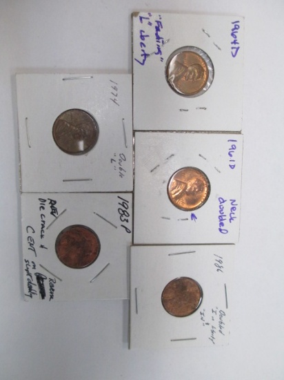 5 US Pennies with Errors - con 583