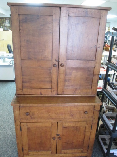 1790-1850  Tiger Maple Step-Back Cupboard - 60x21x44 Will Not Be Shipped- con 619