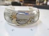 Kokopelli Design Silver Signed Cuff Bracelet - con 447