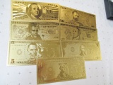 7pc Gold Foil US Banknotes - con 346