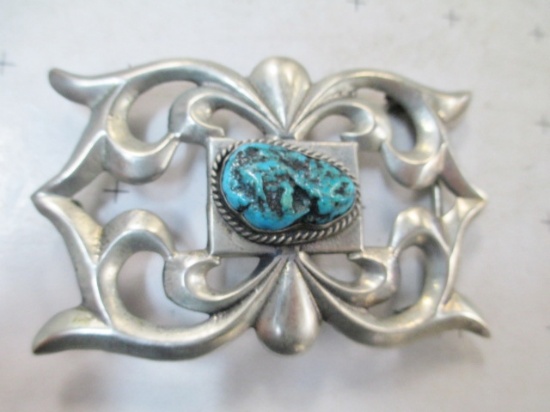 Belt Buckle Silver and Stone with Turquoise - con 394