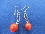 Red Skull Earrings with .925 Silver Hooks - con 754