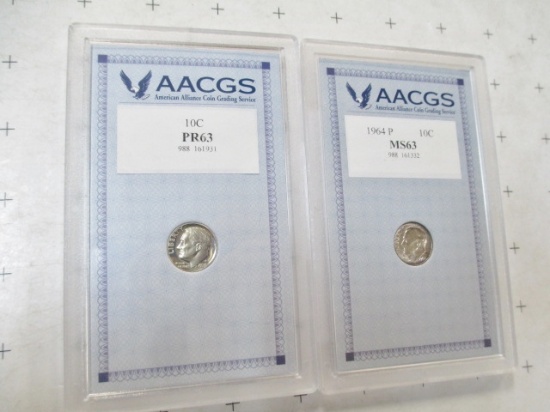 Pair of Graded PR63 Dimes - con 346