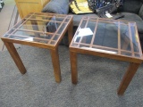 Two Wood and Glass Top End Tables - 24