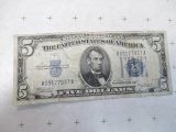 Rare 1934A Blue Seal US $5.00 Silver Certificate - con 346