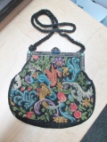 Vintage Black Floral and Swan Purse - con 754