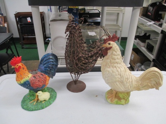 3 Decorative Chickens - Metal and Ceramic - Will not be shipped - con 394