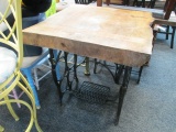 Antique Wood Iron Frame Table - 30x30x32 - Will not be shipped - con 555