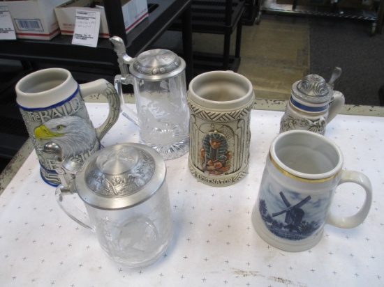 Lot of 6 Collectible Beer Steins - Will not be shipped - con 802
