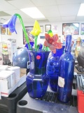 9pcs of Blue Glass and Handblown Flowers - Will not be shipped - con 634