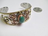 Silver, Brass and Copper Cuff with Malachite Stone - con 754