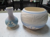 2pc Navajo Pottery Bowl and Vase - con 3