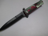 Green/Pink Dragon Handled Stiletto Knife - 3.4