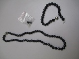 AAA Black Pearl Necklace and Earring Set- con 346