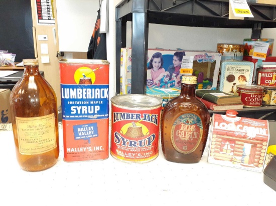 5 Antique Syrup Tins and Bottles - Will not be shipped - con 807