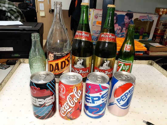 Antique Soda Cans and Bottles - Some Full - Will not be shipped - con 807