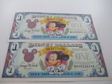 2 Sequential Disney Dollars 65th Anniversary - con 317