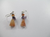 .925 Silver Agate and Amythest Dangle Earrings - con 754