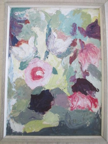 Signed Vintage Oil Painting 1968 Garden Roses - con 847