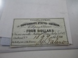 Authentic 1867 Confederate State Four Dollar Note - con 346
