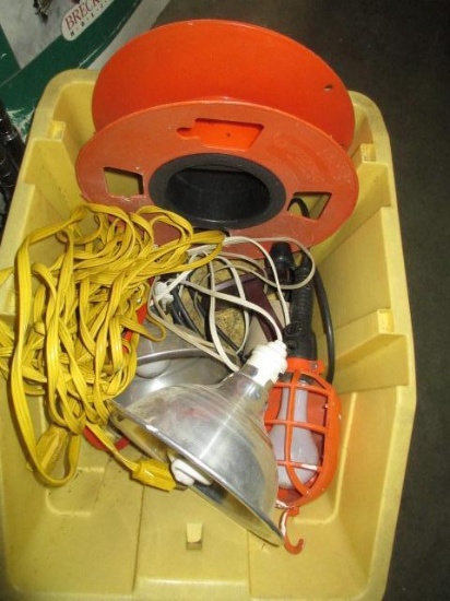 Bin of Shop Lights and Extension Cords - will not ship - con 672