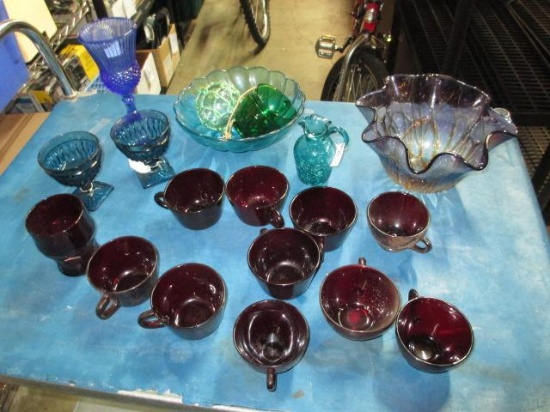 Box of Vintage Colored Glass 1950's - 1960's - will not ship - con 394