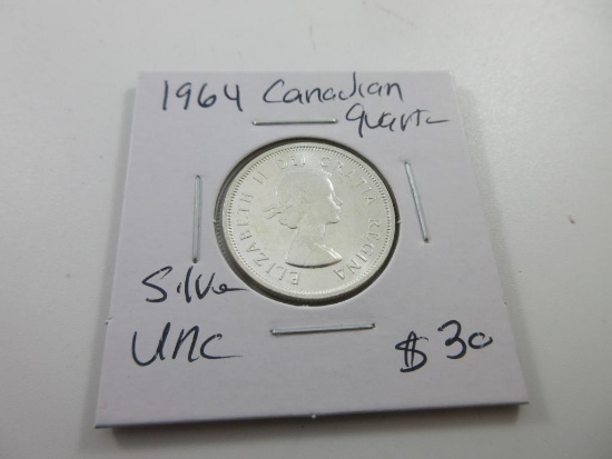 1964 Silver Canadian UNC Quarter - con 346
