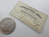 Authentic 1870 Confederate States Twenty Dollar Note - con 346