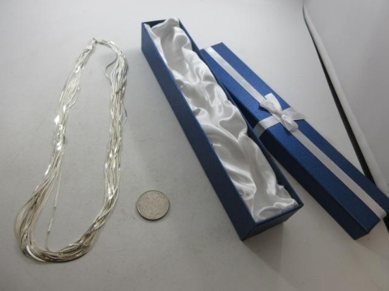 26.4 Grams .925 Silver Italy Stamped 16 Strand Flat Chain Necklace with Gift Box - con 119