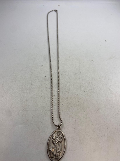 Heavy Sterling Vintage Religious Necklace - con 668