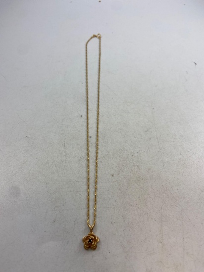 14k Gold 18" Necklace with Rose and Sapphire Pendant - con 668