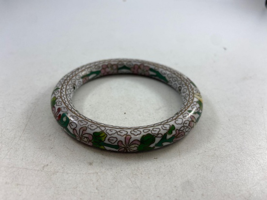 Vintage Floral Hand-Painted Ceramic Bangle - con 668