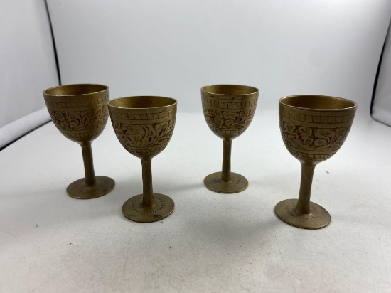Old Brass Hand Carved Goblets - will not ship - con 653
