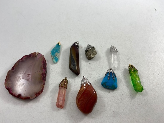 Assorted Rock, Turquoise and Crystal Pendants - con 754