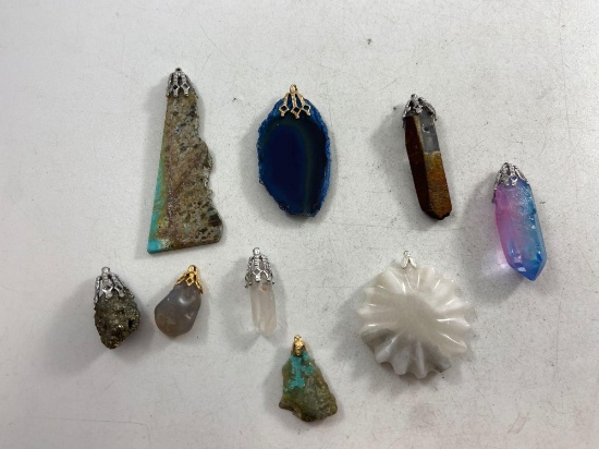 Assortment of Crystal, Rock and Turquoise Pendants - con 754