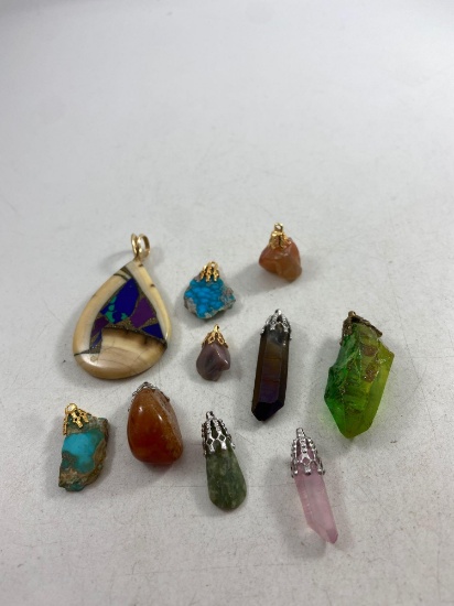 Assorted Rock, Crystal and Turquoise Pendants - con 754