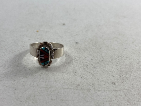 Unmarked Sterling Silver Ladies Ring - Marked - Zuni - Size 6 - con 3