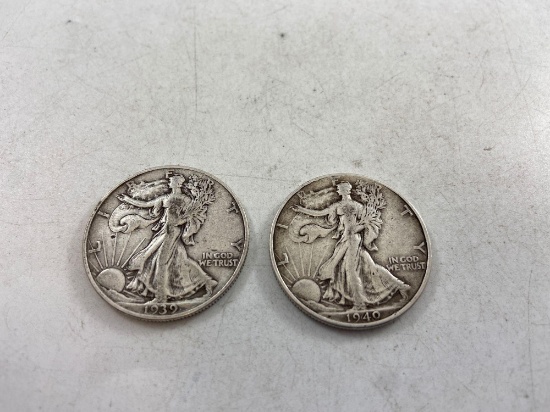 1939 and 1940 Walking Liberty Half Dollar - 90% Silver Coins - con 313