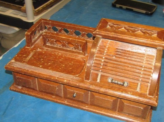 Vintage Small Wooden Replica Desk - Working Drawer and Roll up -- con 980