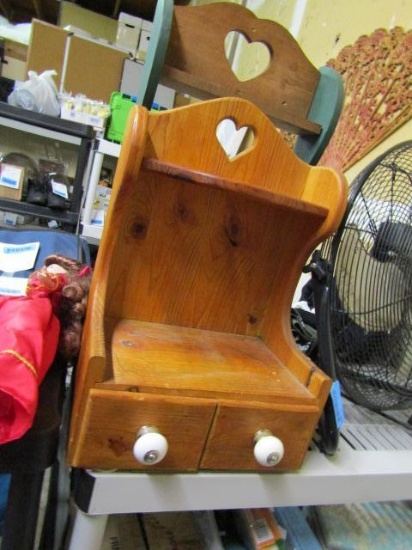 Two Heart Themed Knick Knack Shelves - One with Drawers - will not ship - con 868