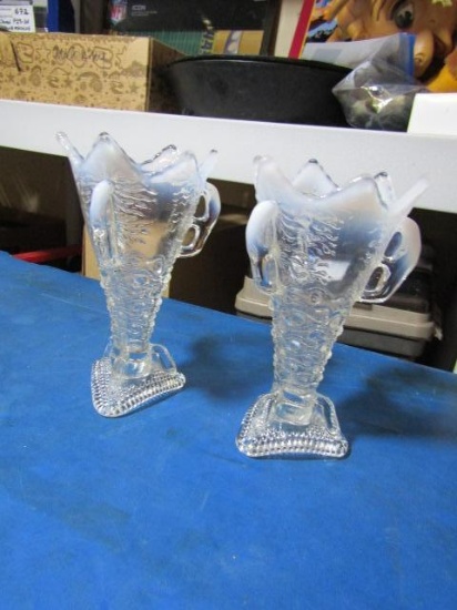 Antique Jefferson Ayrora Borealis White Opalescent Vase Set - con 3