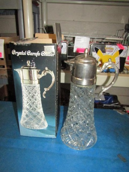 Silver Plate Crystal Carafe Chiller with Ice Insert - 2 Quart Capacity - con 1084